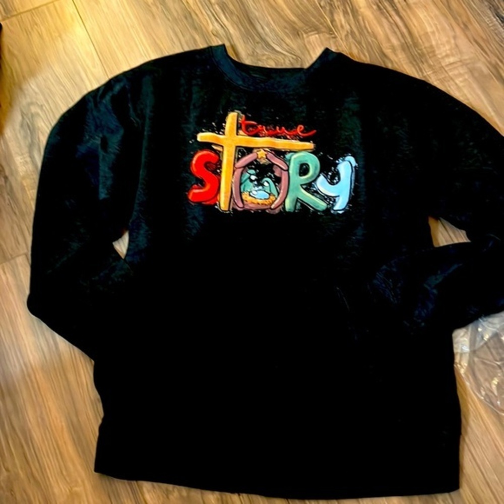 Love faith a true story manger sweatshirt crewneck new charcoal medium